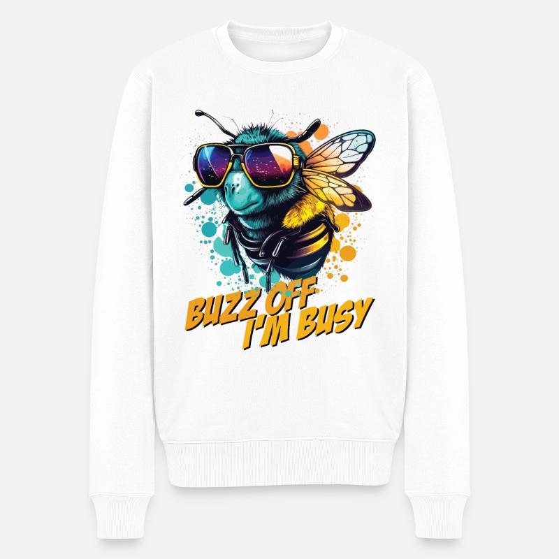 Hummel mit Sonnenbrille Buzz Off I'm Busy - Männer Premium Bio Pullover - Weiß