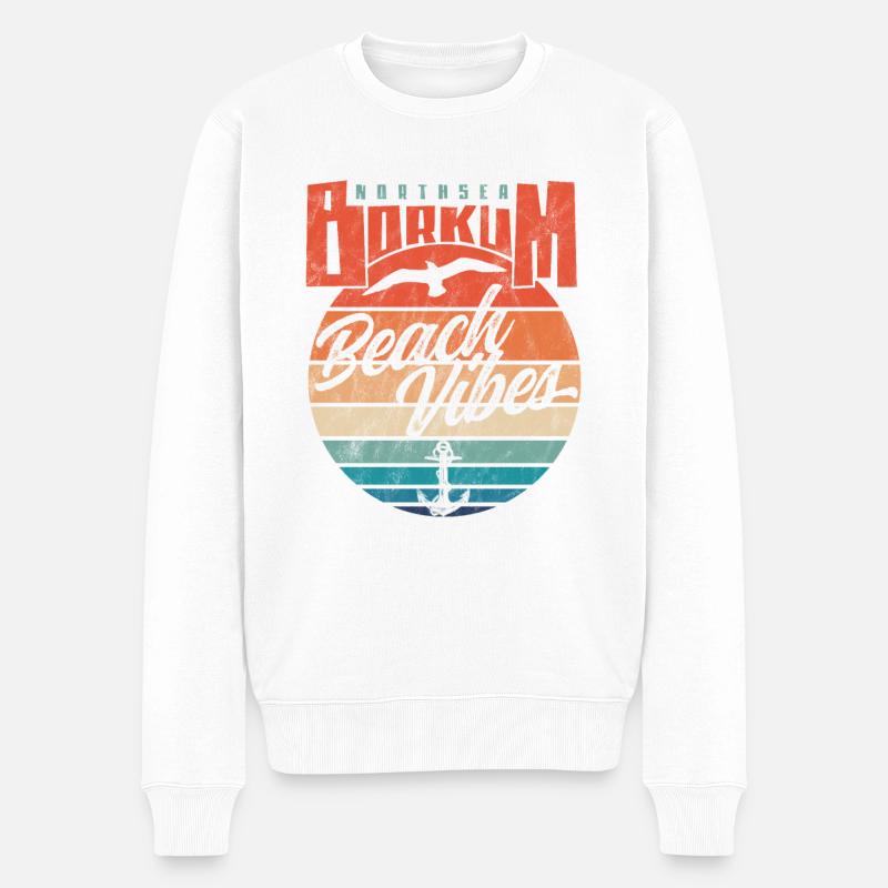 Borkum Northsea Beach Vibes Vintage - Männer Premium Bio Pullover - Weiß