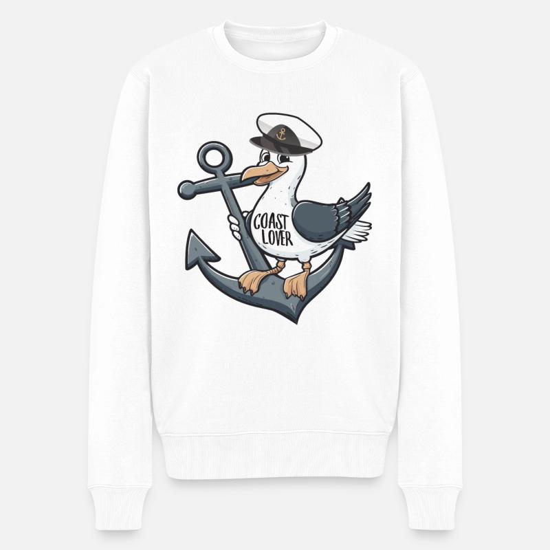 Amoureux de la côte Mouette mouette Möwe Anker Ancre de marin - Pull Premium bio Homme - blanc