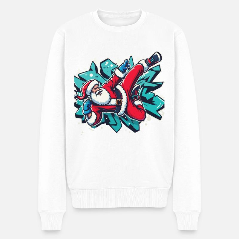 Karate Kick Weihnachtsmann Graffiti Style - Männer Premium Bio Pullover - Weiß
