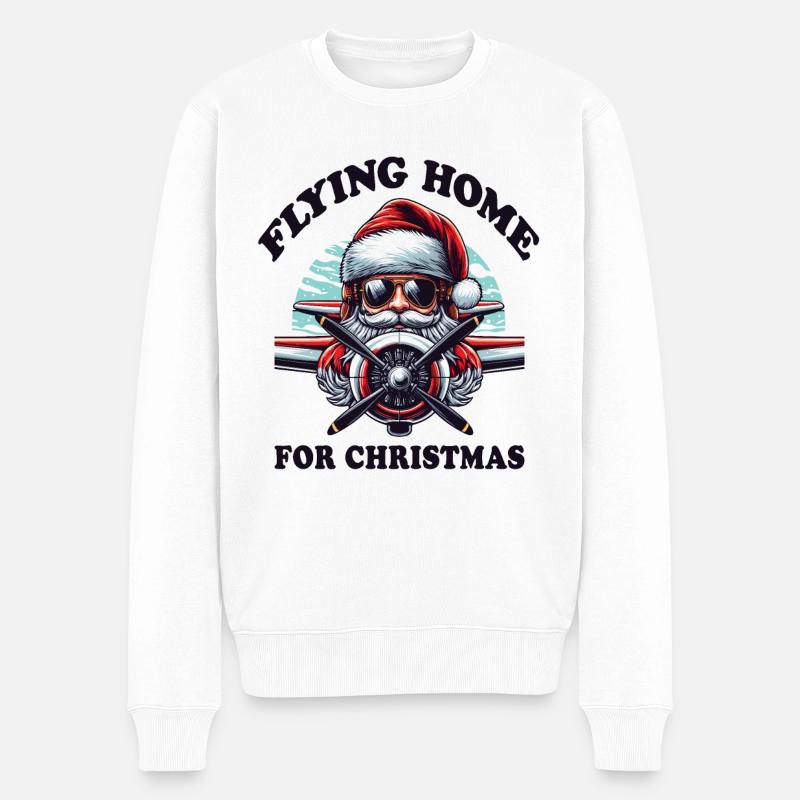 Pilot Santa Flying Home for Christmas Flugzeug - Männer Premium Bio Pullover - Weiß