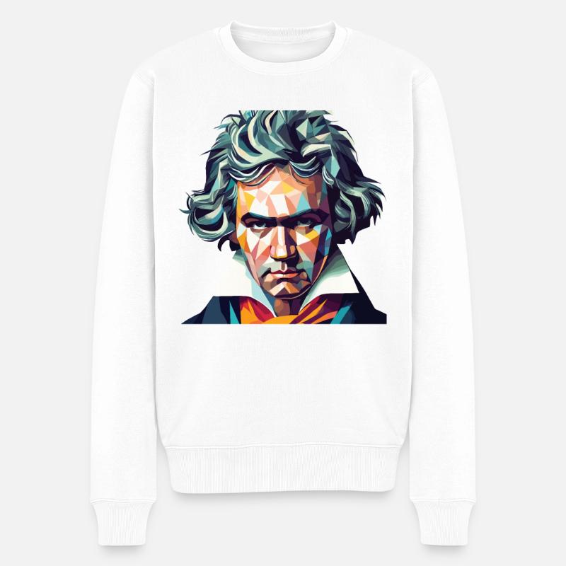 Beethoven Polygone Art Géométrique - Pull Premium bio Homme - blanc