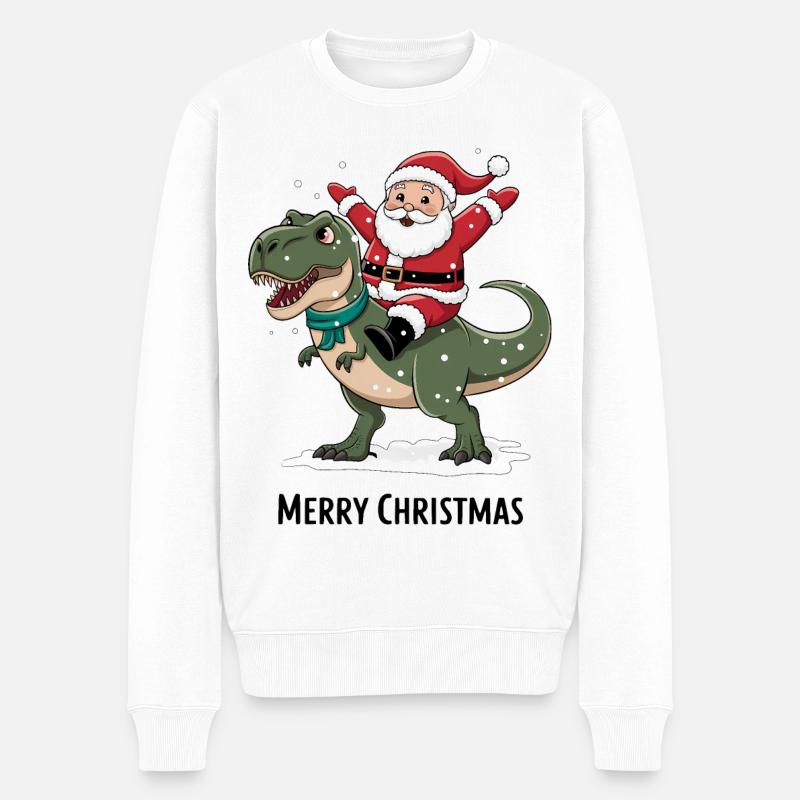 Dinosaurier T-Rex Weihnachten Weihnachtsmann Santa - Männer Premium Bio Pullover - Weiß