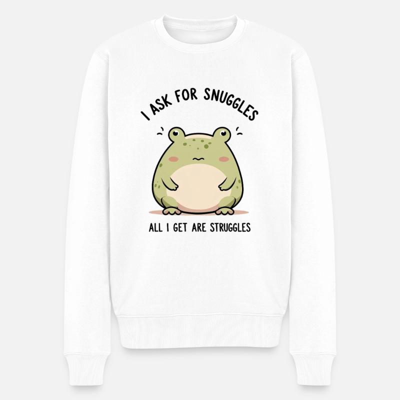 Trauriger Frosch – Kuscheln oder Kämpfen? - Männer Premium Bio Pullover - Weiß