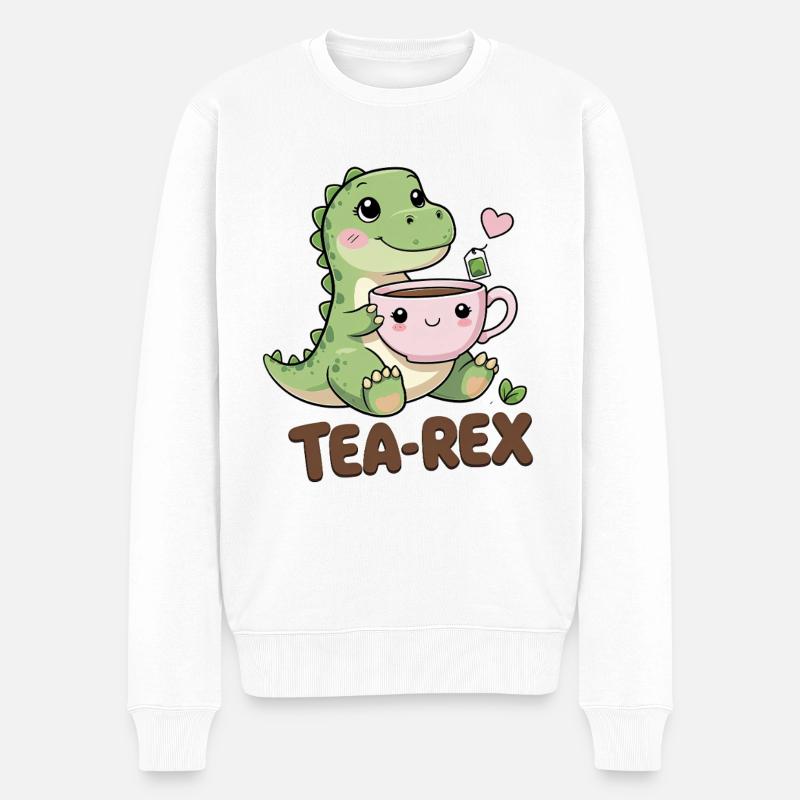 Tea-Rex – Süßer Dino mit Teetasse - Männer Premium Bio Pullover - Weiß