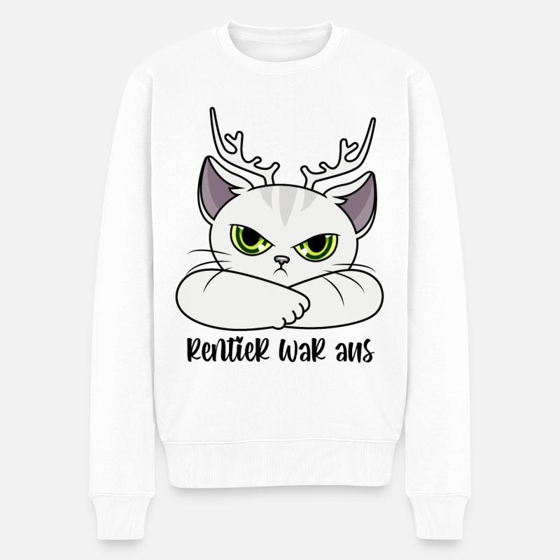 Rentier war aus Katze Lustige Sprüche Weihnachten - Männer Premium Bio Pullover - Weiß