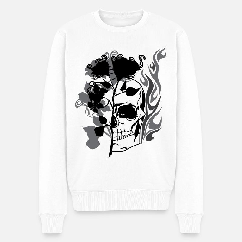 Totenkopf und Rosen - Männer Premium Bio Pullover - Weiß