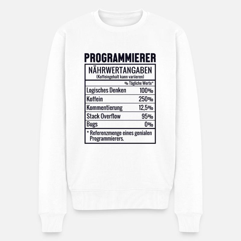 Programmierer Nährwertangaben Developer Coder - Männer Premium Bio Pullover - Weiß