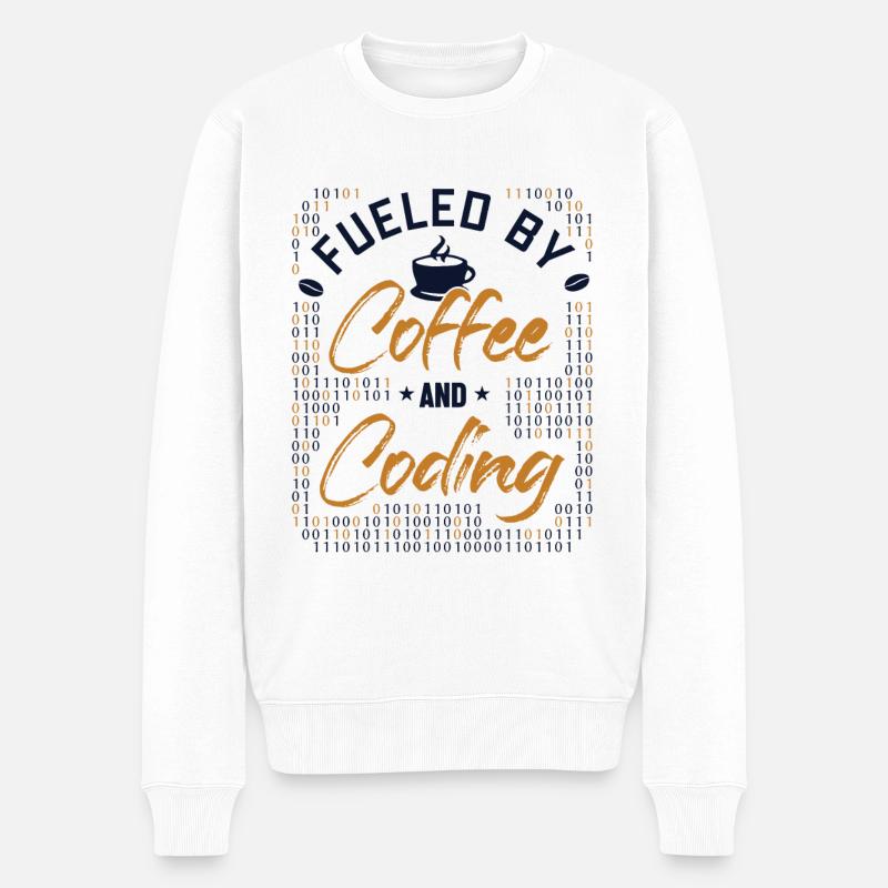 Fueled by Coffee and Coding Developer Coder - Männer Premium Bio Pullover - Weiß