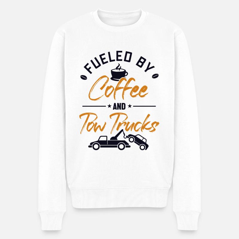 Fueled by Coffee and Tow Trucks Abschlepper - Männer Premium Bio Pullover - Weiß