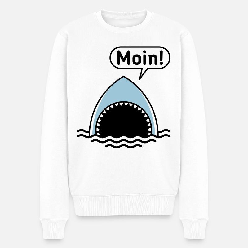 Moin! (Hai / Haifisch / Sprechblase / Comic) - Männer Premium Bio Pullover - Weiß