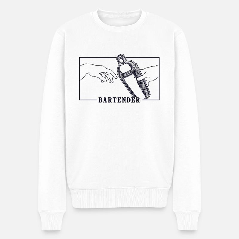 Michelangelo Creation of Adam Bartender - Männer Premium Bio Pullover - Weiß