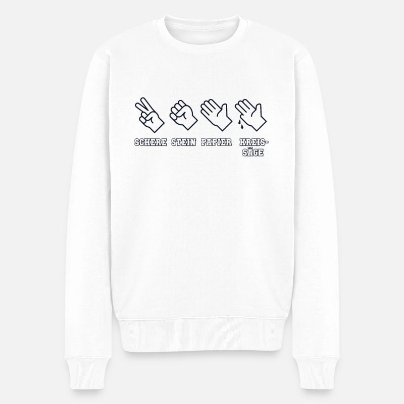 Schere Stein Papier Kreissäge Schreiner Carpenter - Männer Premium Bio Pullover - Weiß