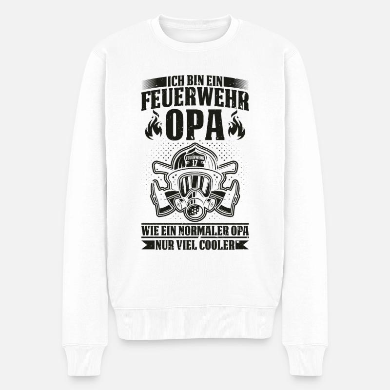 Feuerwehr Opa Großvater Feuerwehrmann Vatertag - Männer Premium Bio Pullover - Weiß