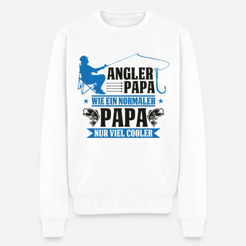 Cooler Angler Papa Vater Fischen angeln Vatertag - Männer Premium Bio Pullover - Weiß