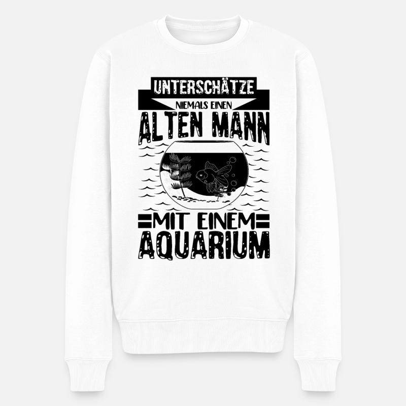 Unterschätze niemals alten Mann mit Aquarium - Männer Premium Bio Pullover - Weiß