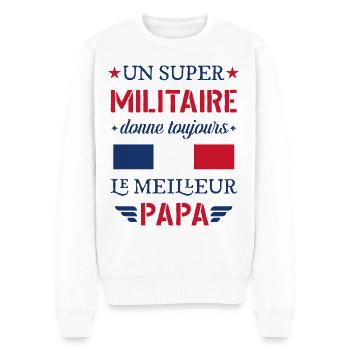 Super Papa Militaire Cadeau Fete Des Peres - Pull Premium bio Homme - blanc - Devant - Thijin (182cm)