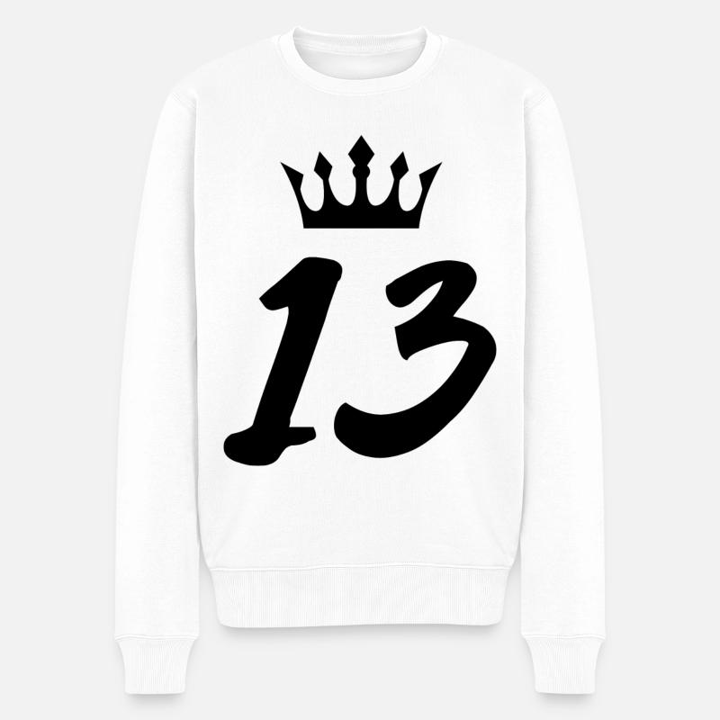 13 Couronne numérique - Pull Premium bio Homme - blanc