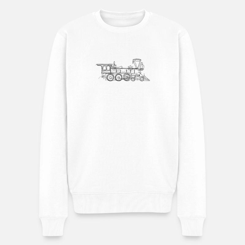 Train de locomotive - dessin au trait - Pull Premium bio Homme - blanc