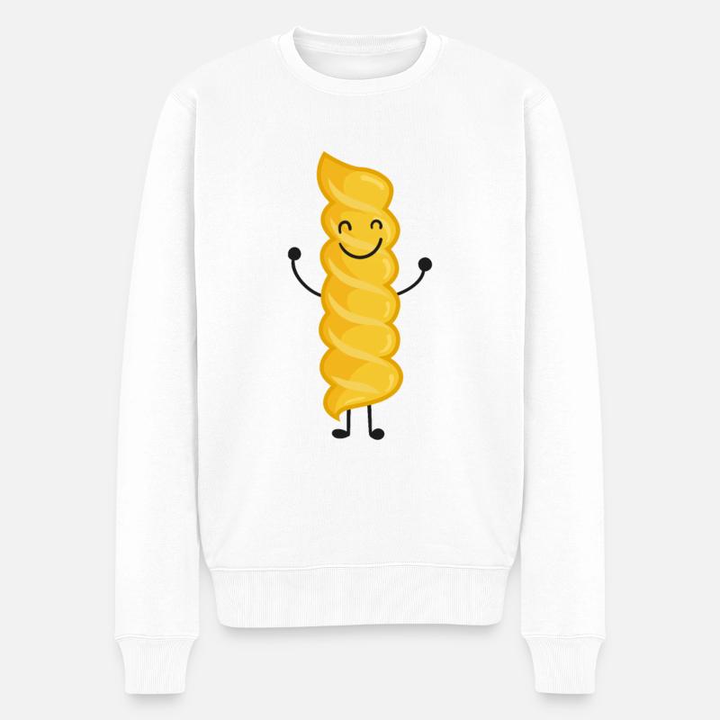 Nudel Fussili Pasta - Männer Premium Bio Pullover - Weiß