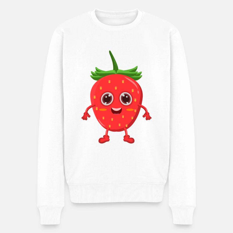 Erdbeere - Männer Premium Bio Pullover - Weiß