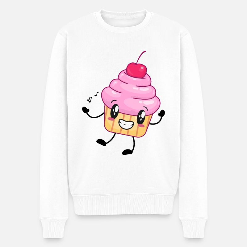 Cupcake Muffin Comicfigur Musik - Männer Premium Bio Pullover - Weiß