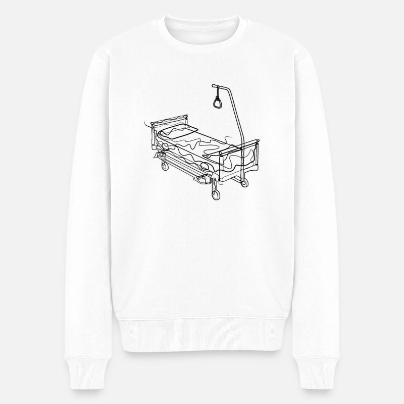 Lit médical - one line drawing - Pull Premium bio Homme - blanc