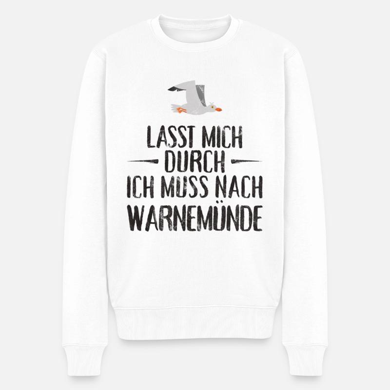 Lasst mich durch ich muss nach Warnemünde Möwe - Männer Premium Bio Pullover - Weiß