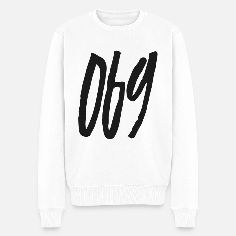 069 Vorwahl Frankfurt am Main - Männer Premium Bio Pullover - Weiß