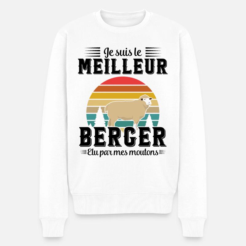 Berger élu par les moutons cadeau humour - Pull Premium bio Homme - blanc