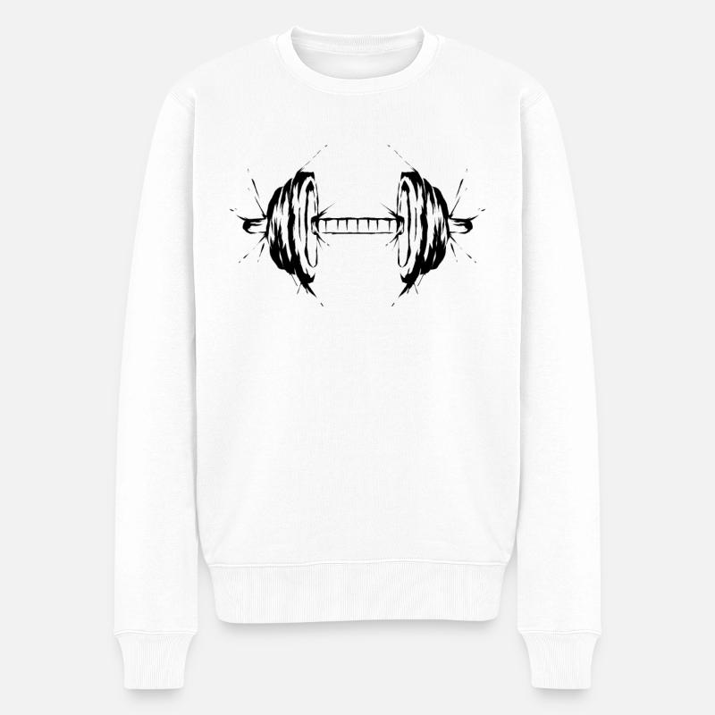 Hantel Fitness - Männer Premium Bio Pullover - Weiß
