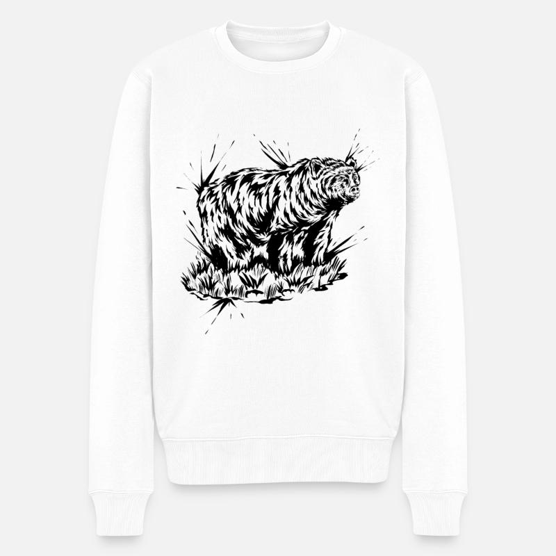 Grizzly Bär - Männer Premium Bio Pullover - Weiß