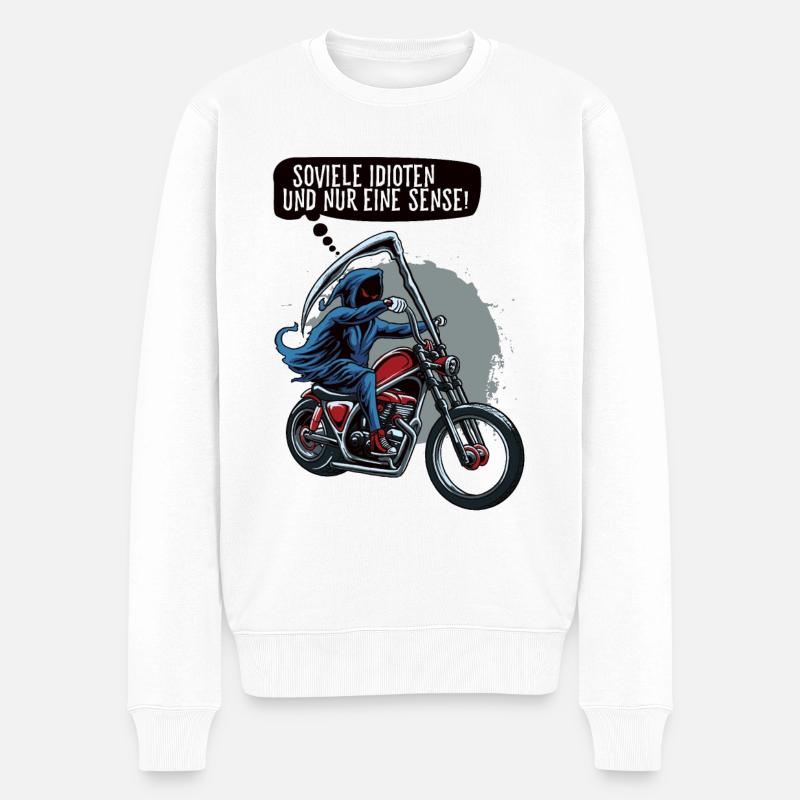 Soviele Idioten und nur eine Sense Sensenmann - Männer Premium Bio Pullover - Weiß