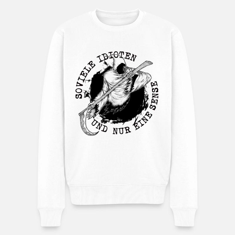 Soviele Idioten und nur eine Sense Sensenmann - Männer Premium Bio Pullover - Weiß