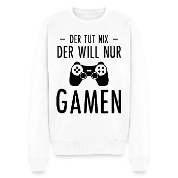 Der Tut Nix der Wille Nur Gamen - - Männer Premium Bio Pullover - Weiß - Vorne - Thijin (182cm)