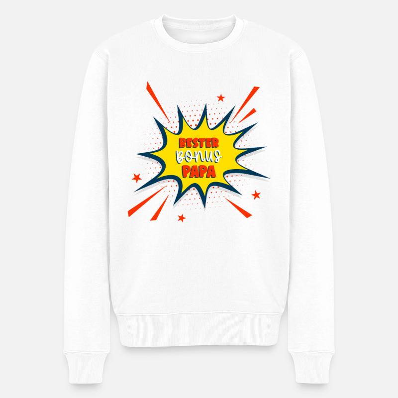 Bester Bonus Papa Superheld - Männer Premium Bio Pullover - Weiß
