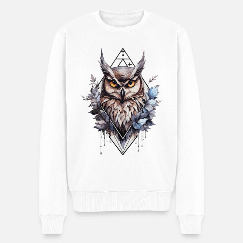 Hibou géométrique - Pull Premium bio Homme - blanc