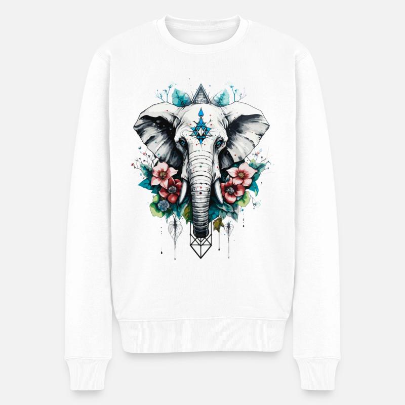 Elefant geometrisch - Männer Premium Bio Pullover - Weiß