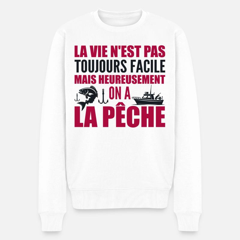 Das Leben ist nicht immer einfach, das Angeln - Männer Premium Bio Pullover - Weiß