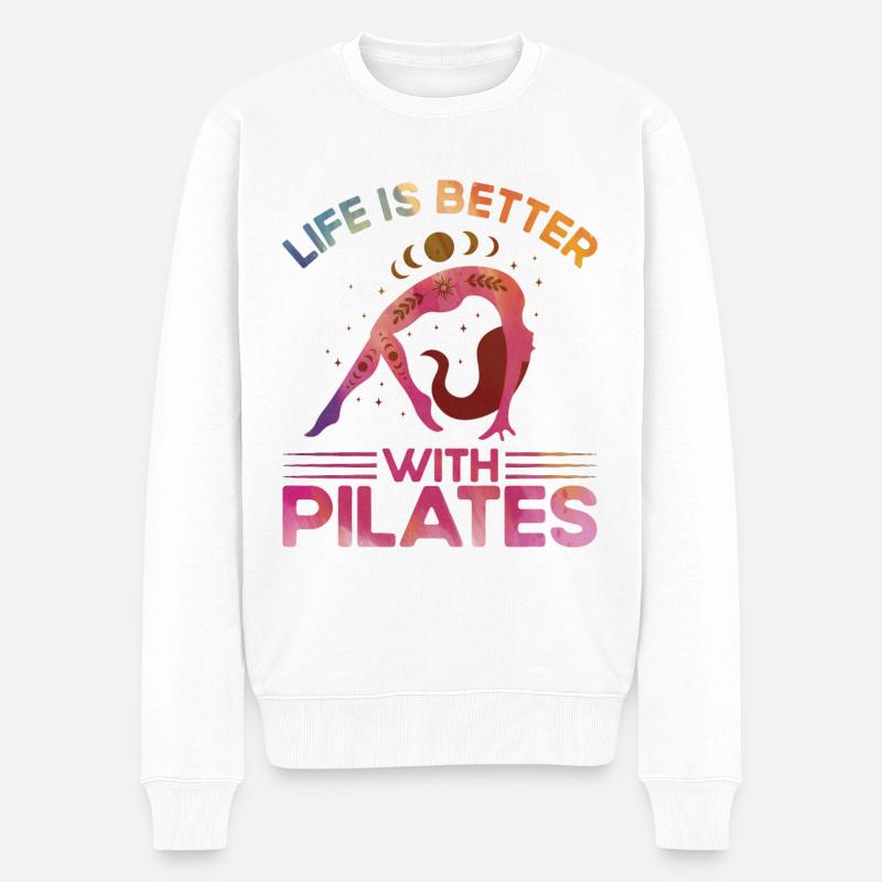 Pilates Das Leben ist besser mit Pilates Geschenk - Männer Premium Bio Pullover - Weiß