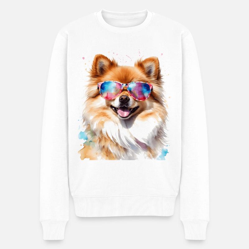 Pomeranian Zwergspitz Sonnenbrille Hund Print - Männer Premium Bio Pullover - Weiß