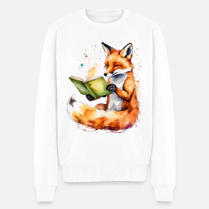 Fuchs Lesen Buch Bunt Tier Design Print - Männer Premium Bio Pullover - Weiß