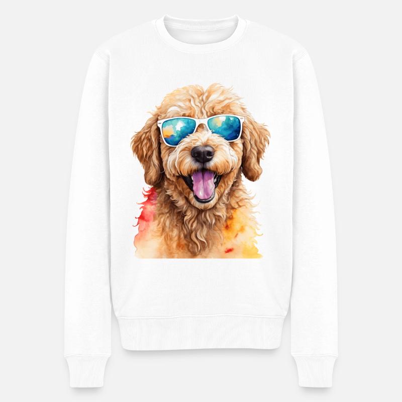 Goldendoodle Sonnenbrille Hund Tier Design Print - Männer Premium Bio Pullover - Weiß