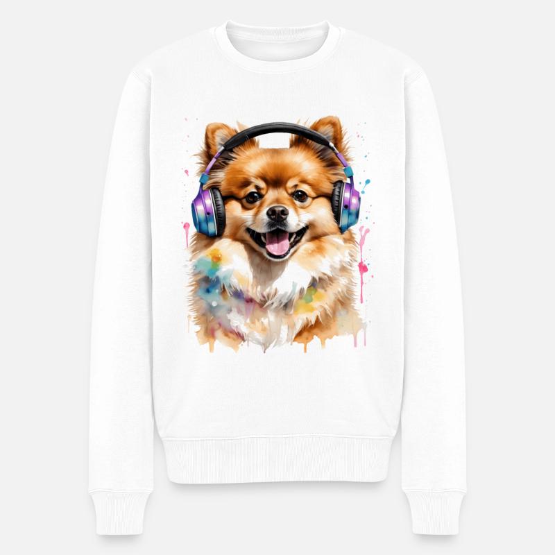 Casque de Poméranie Chien Imprimer - Pull Premium bio Homme - blanc