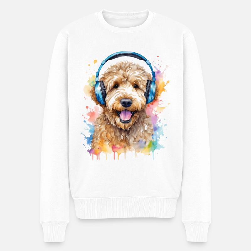 Goldendoodle Kopfhörer Hund Tier Design Print - Männer Premium Bio Pullover - Weiß