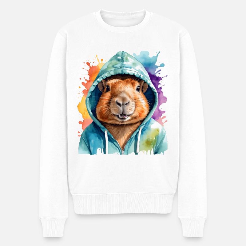 Capybara Hoodie Capy Bunt Tier Design Print - Männer Premium Bio Pullover - Weiß