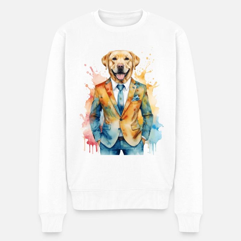 Labrador Retriever Anzug Hund Lustig Design Print - Männer Premium Bio Pullover - Weiß