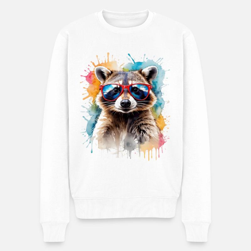 Waschbär Sonnenbrille Bunt Tier Design Print - Männer Premium Bio Pullover - Weiß