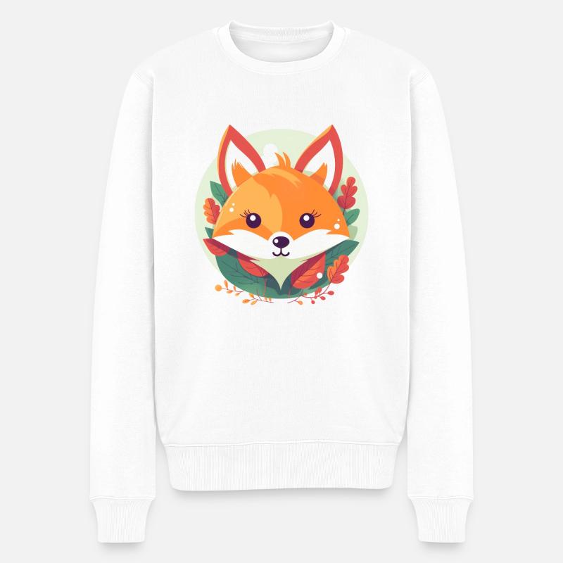 süßer fuchs mit Blättern - Männer Premium Bio Pullover - Weiß