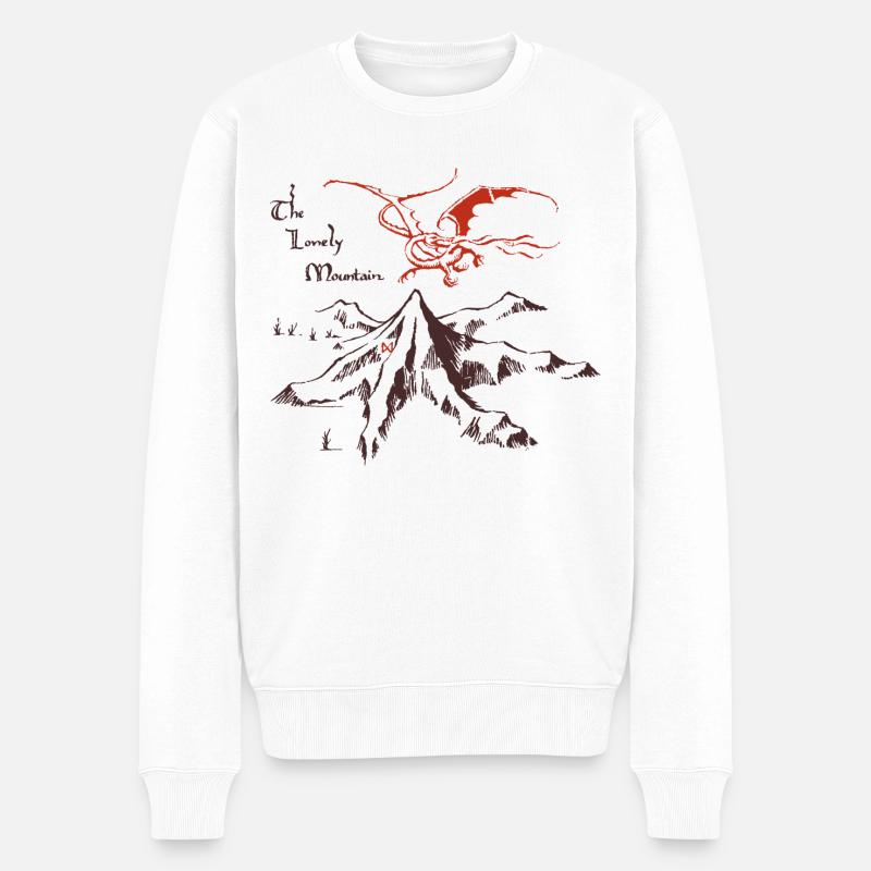 Der Hobbit Zeichnung Des Einsamen Bergs Mit Smaug - Männer Premium Bio Pullover - Weiß